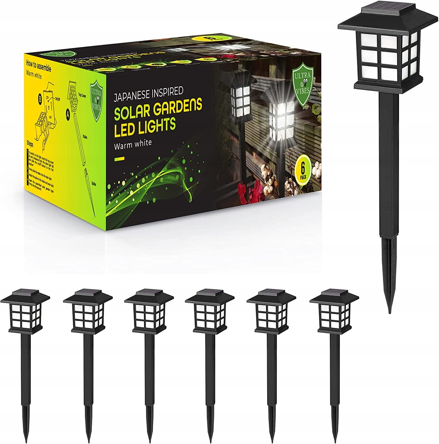 

6X Lampion Lampa Solarna Japoński Styl Ciepła Biel