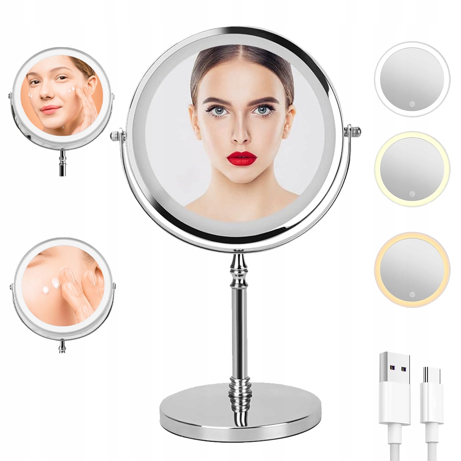 Kosmetické Zrcátko Oboustranné Otočné S Led Podsvícením Pro Líčení