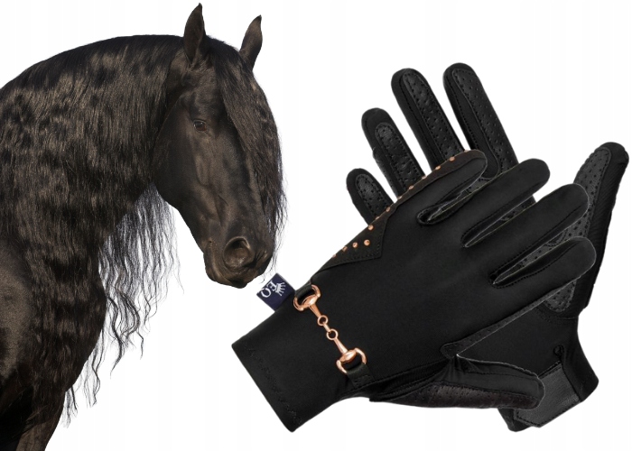 Rękawiczki jeździeckie Equestrian Queen Trangan z cyrkoniami czarne S