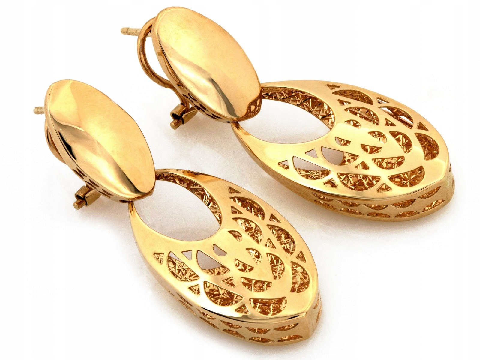 Náušnice zlaté dámské 585 velké, exkluzivní, ze dvou oválných částí