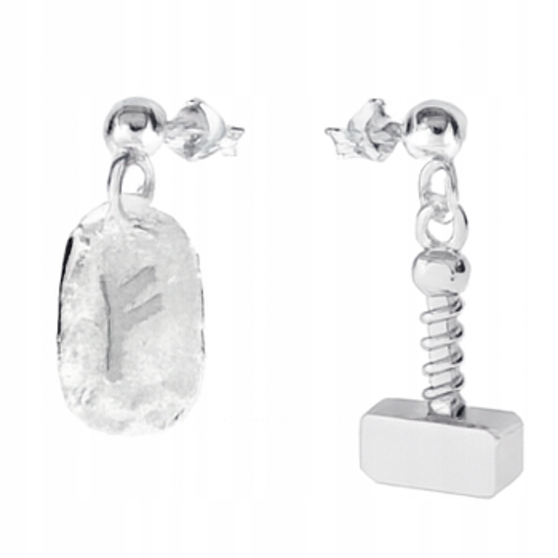 Runa Fehu Kladivo Thora Mjolnir Wiking Asymetrické náušnice tyčinka stříbro 925