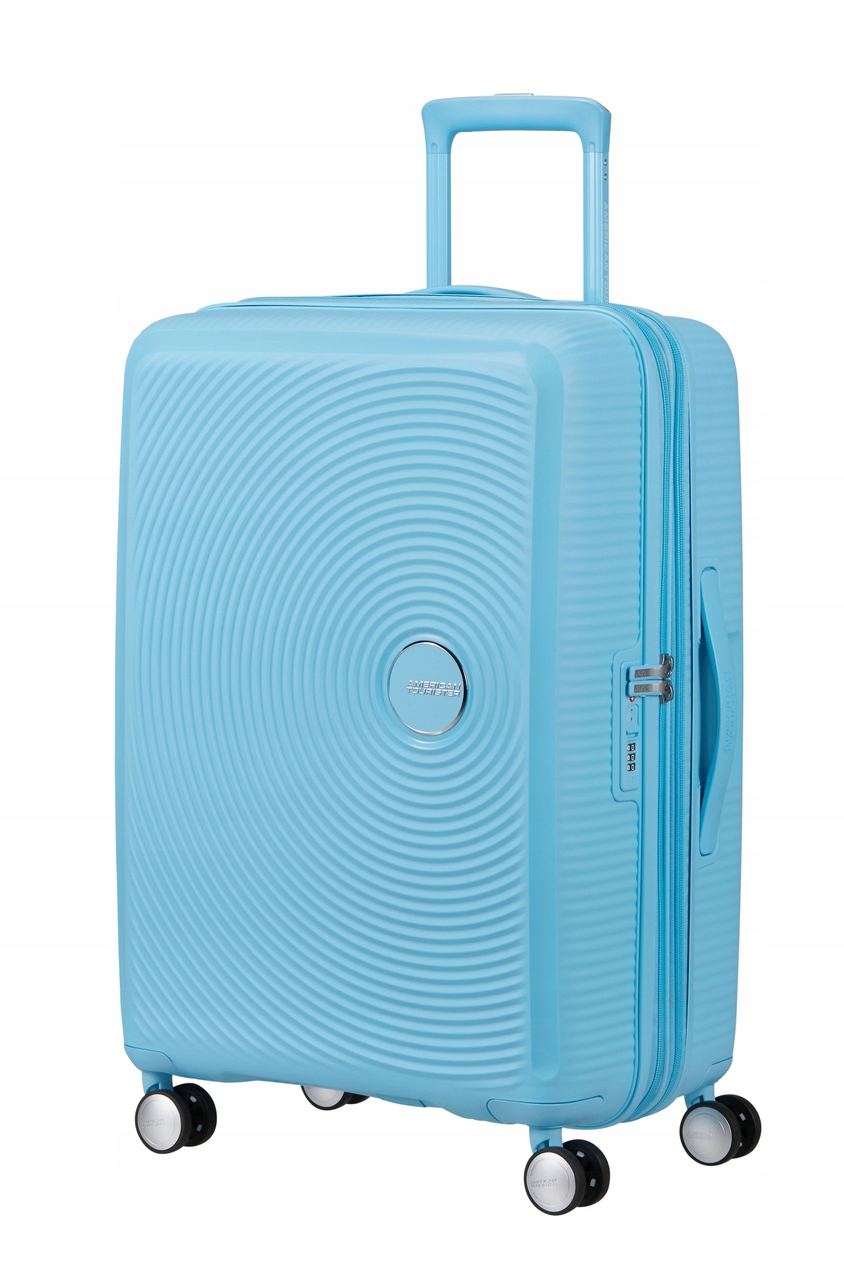 Walizka średnia American Tourister Soundbox 67 cm niebieska Tsa poszerzana
