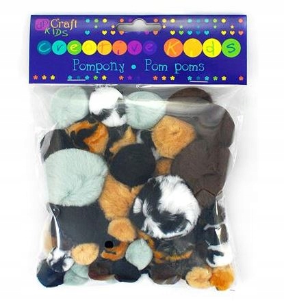 Pompony akrylowe mix animal prints 54szt ZWIERZAKI