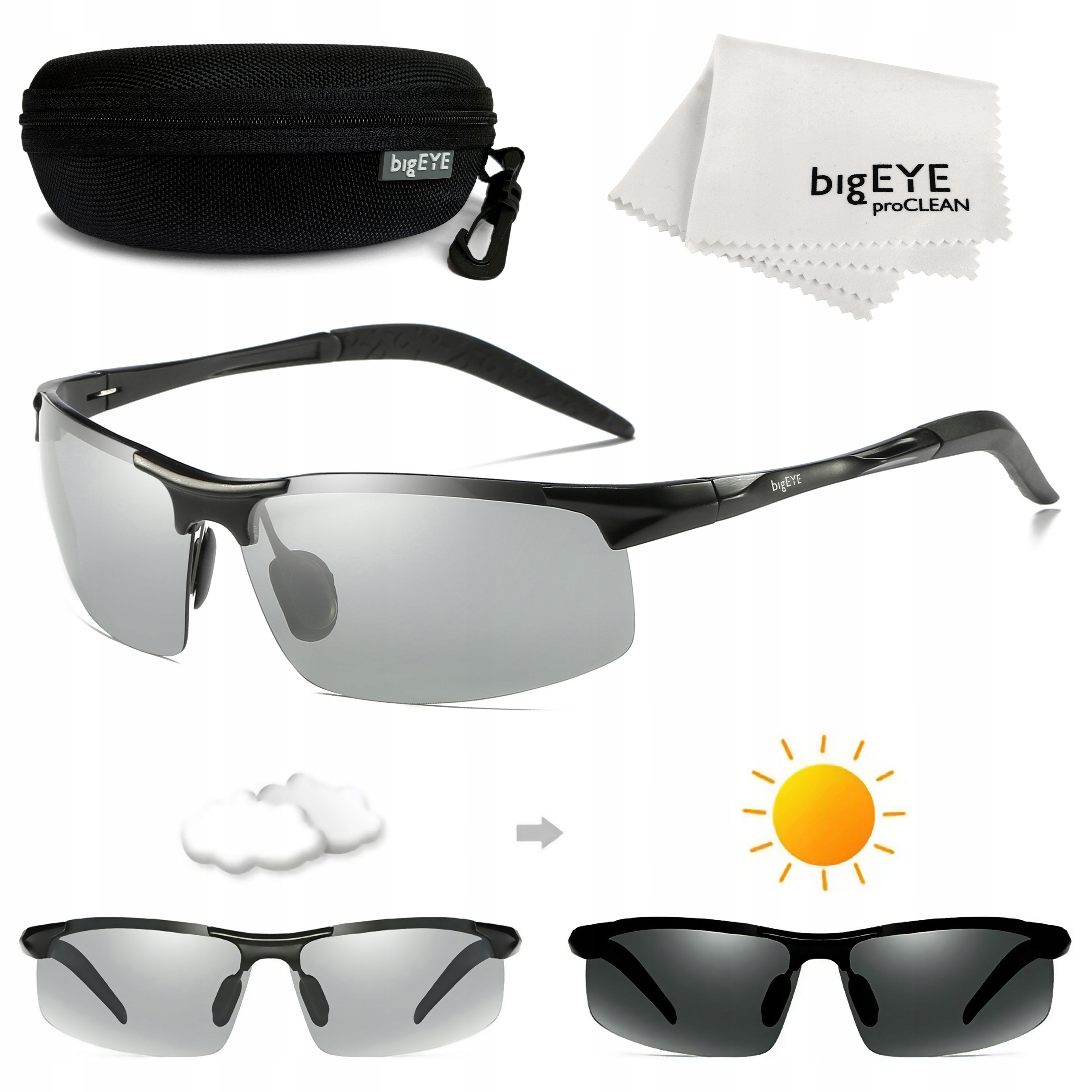 bigEYE Polarizační Fotochromační Brýle Pro Řidiče Aluminium Set