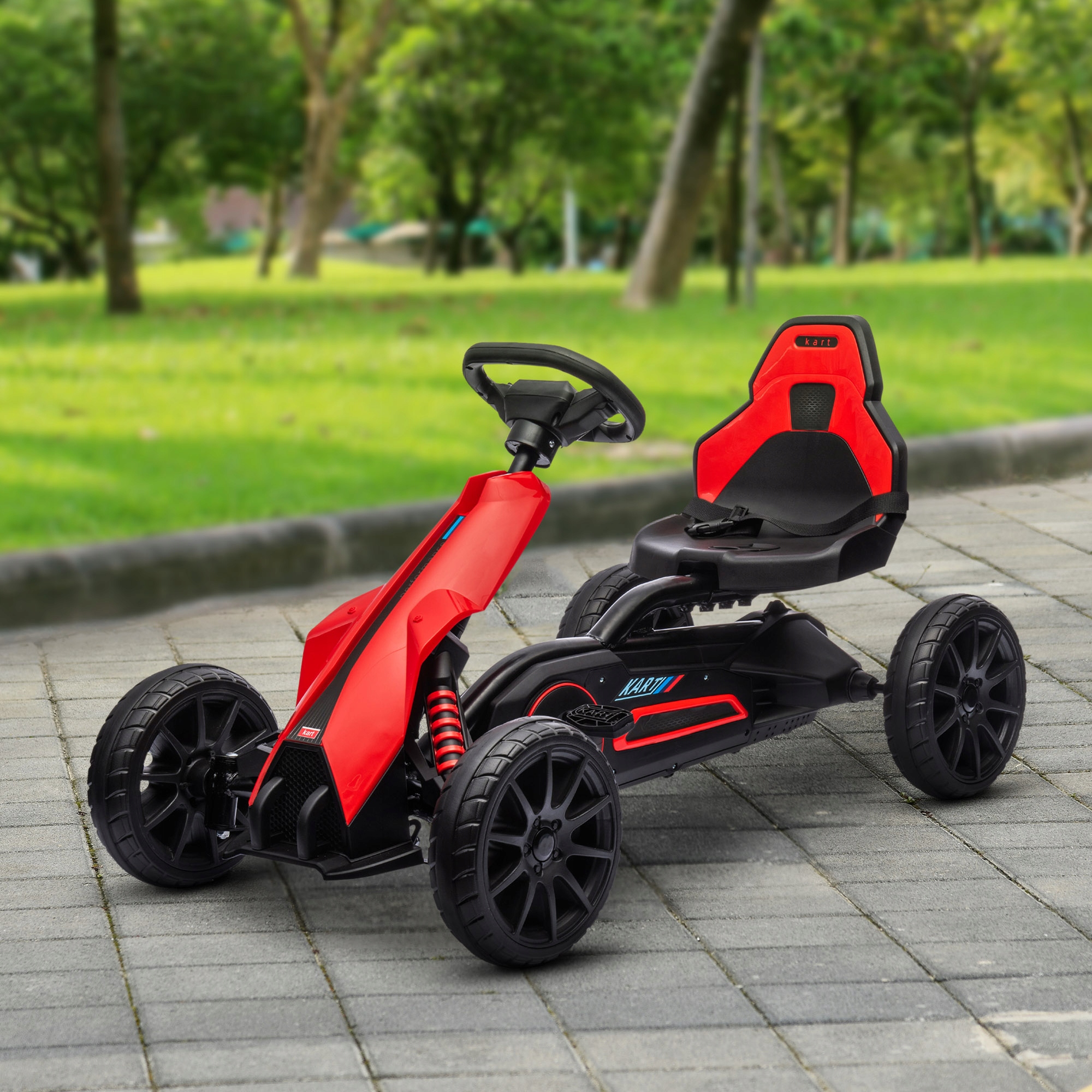 Gokart dla dzieci 3-8 lat, regulowane siedzenie, pedały, czerwony pojazd Szerokość pojazdu 58 cm