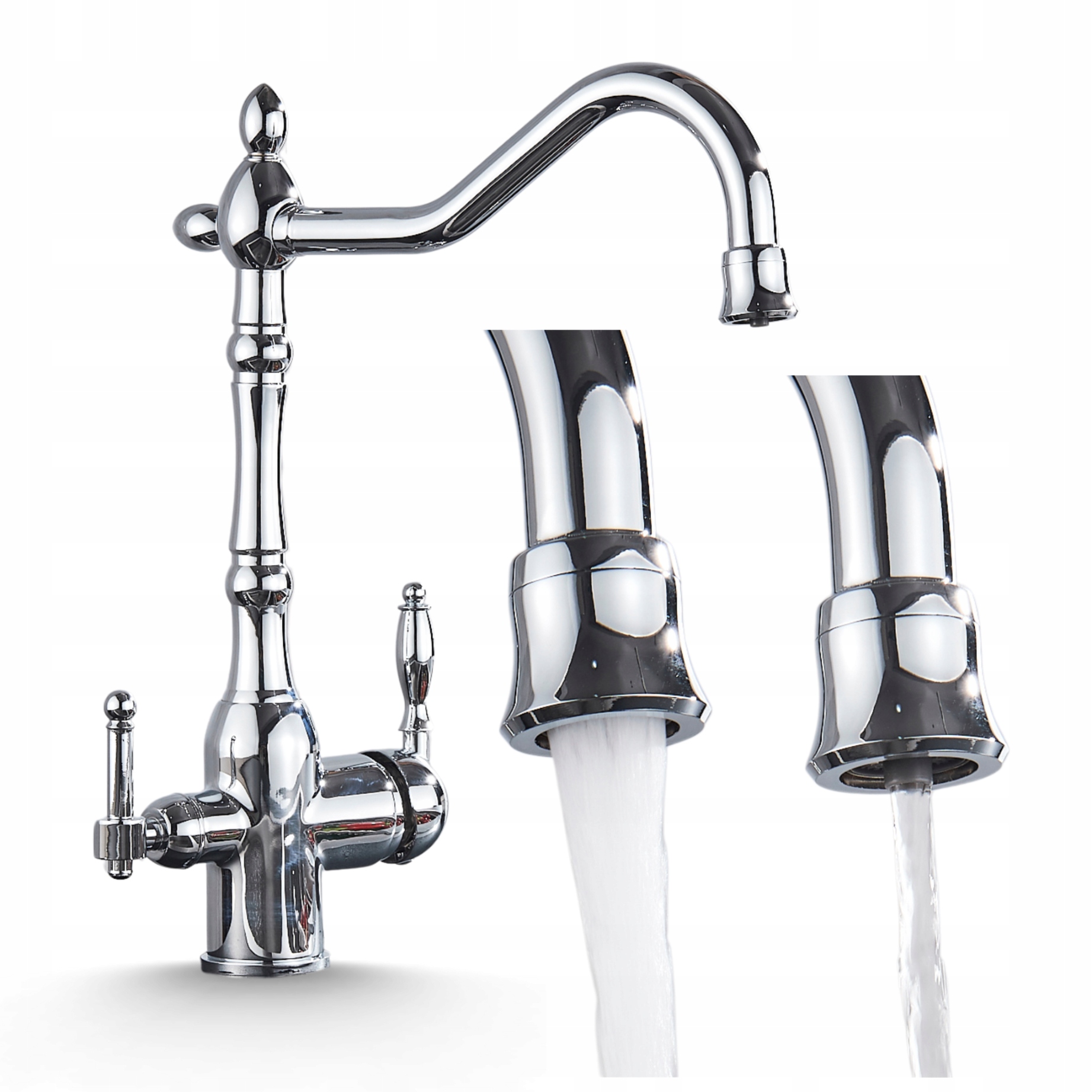 Kran Do Kuchyne Kuchynská batéria s filtrom trojcestná Retro Chrom Mosadz