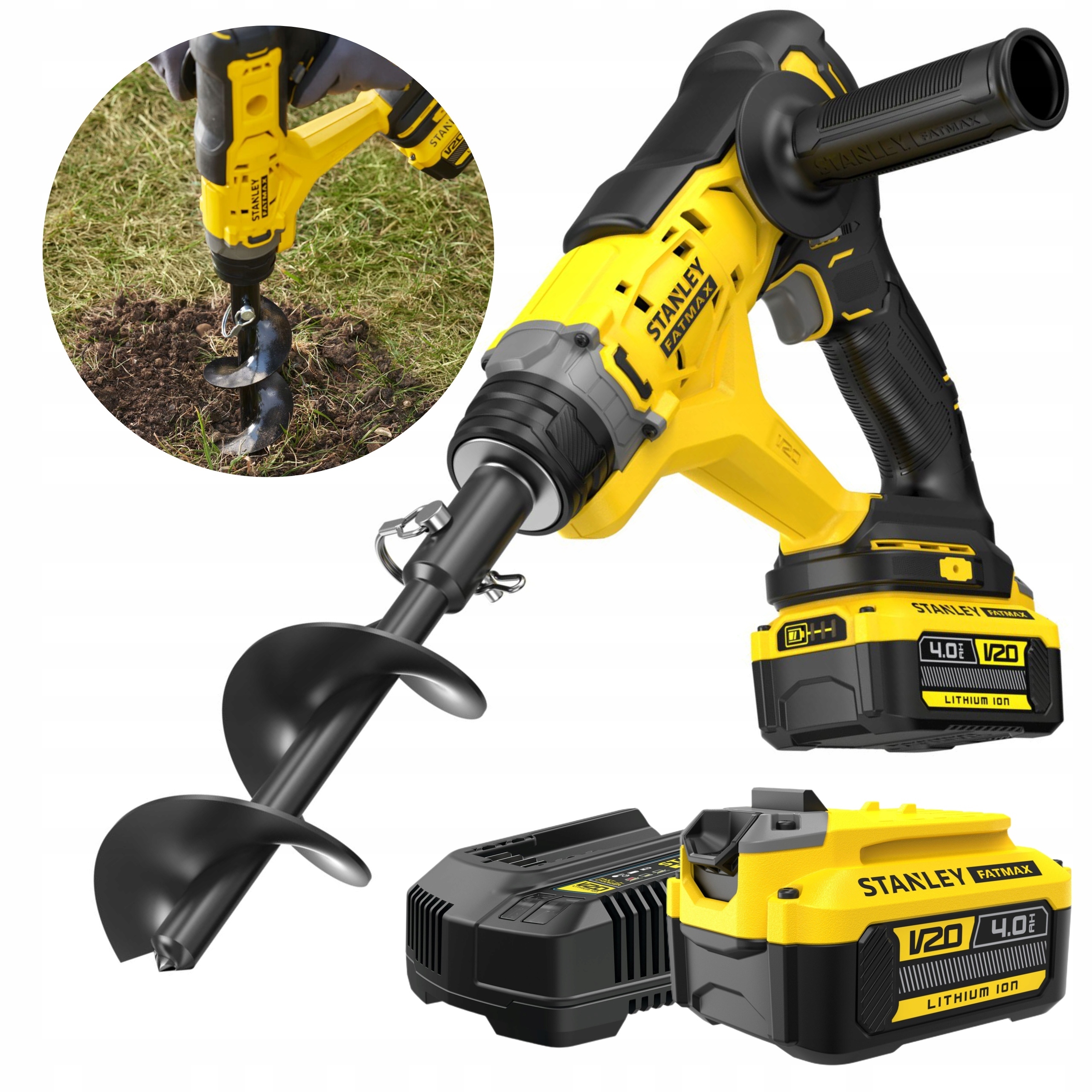 STANLEY WIERTNICA GLEBOWA AKUMUL. 18V V20 SFMCGA75M 1+4Ah + ŚWIDER 76x155mm