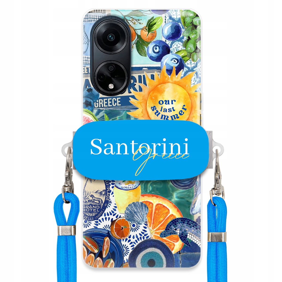 Puzdro pre Oppo A98 5G Modré Crossbody vodítko držiak Santorini Sea Vibes