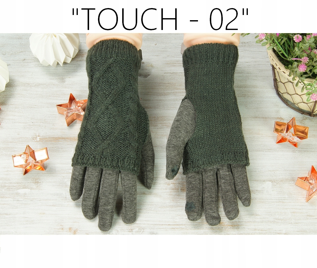 CIEPŁE RĘKAWICZKI DOTYKOWE damskie OCIEPLANE zimowe mitenki 3w1 - KOLORY Model rękawice bawełniane wygodne mitenki dopasowane