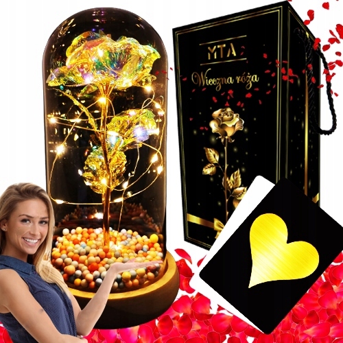WIECZNA RÓŻA W SZKLE ŚWIECĄCA LED PREZENT DLA