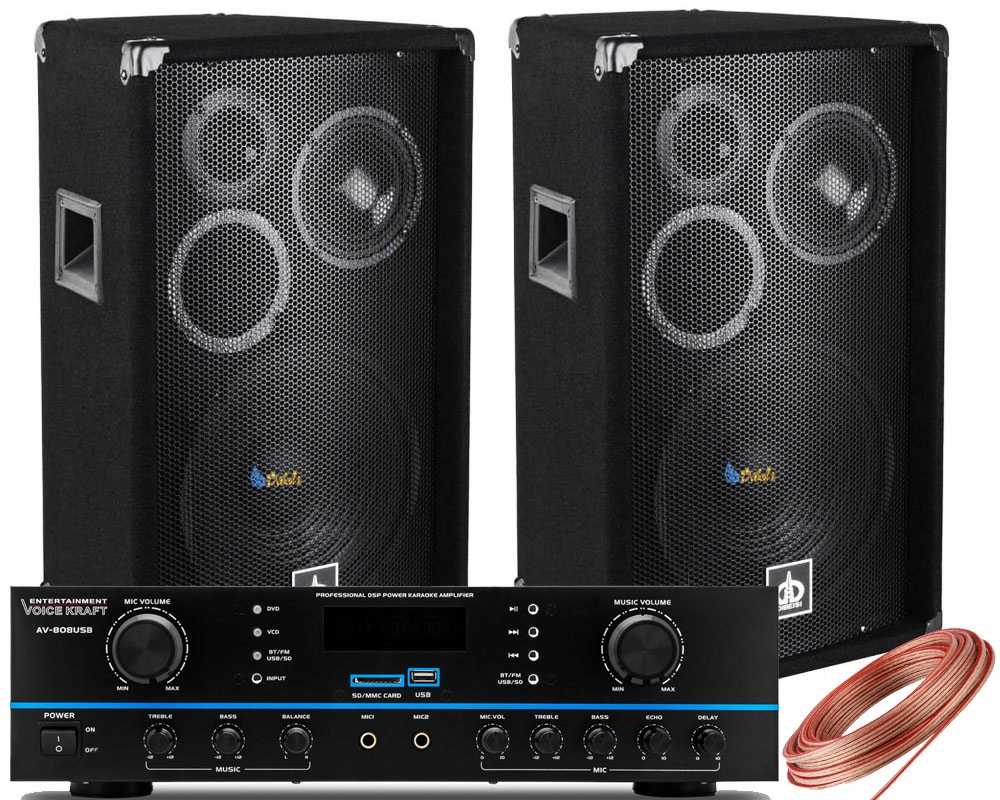 KOLUMNY ESTRADOWE 1000W WZMACNIACZ BLUETOOTH USB ZESTAW