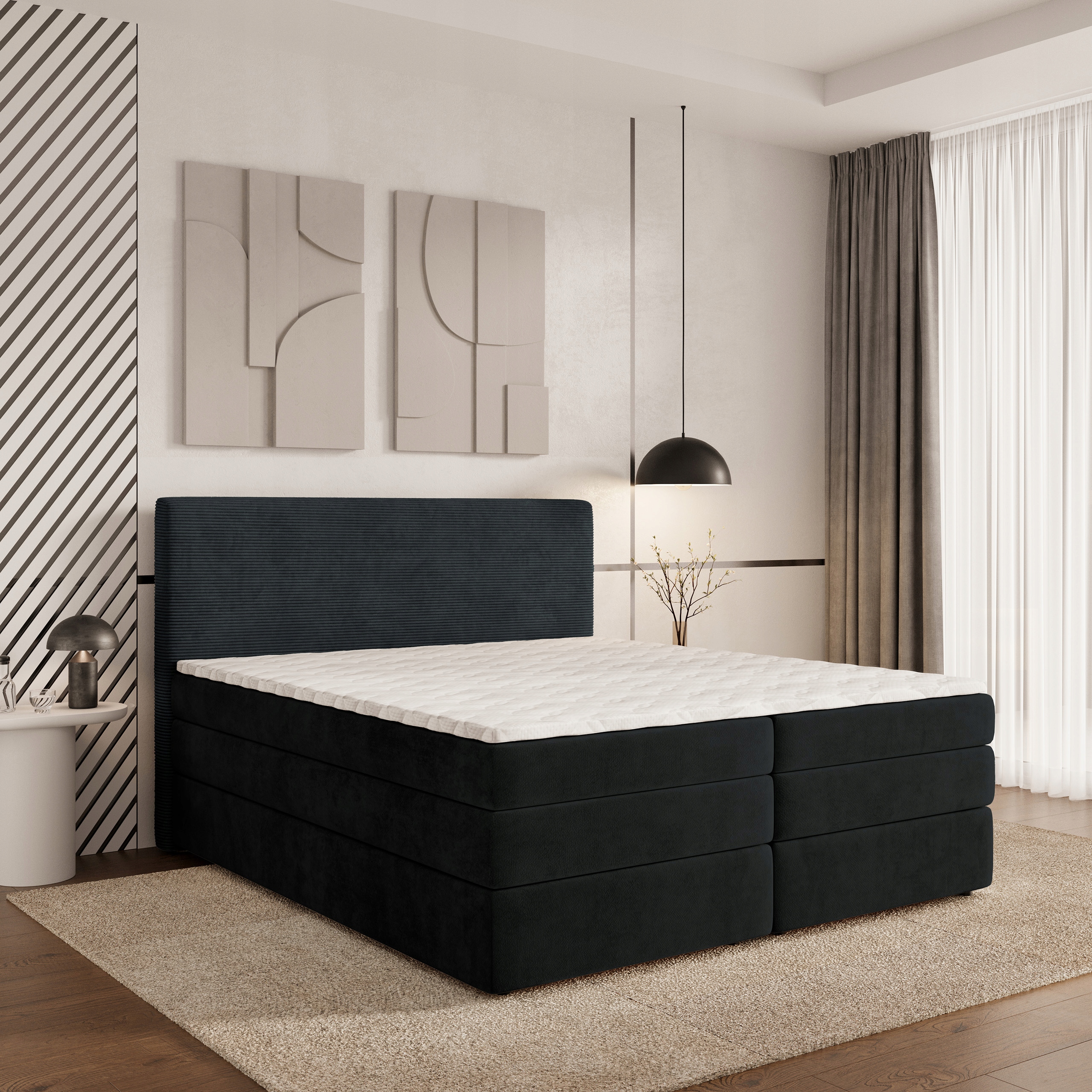 Kontinentální postel Matern 160x200 s matrací, pohodlná, komfortní, černá