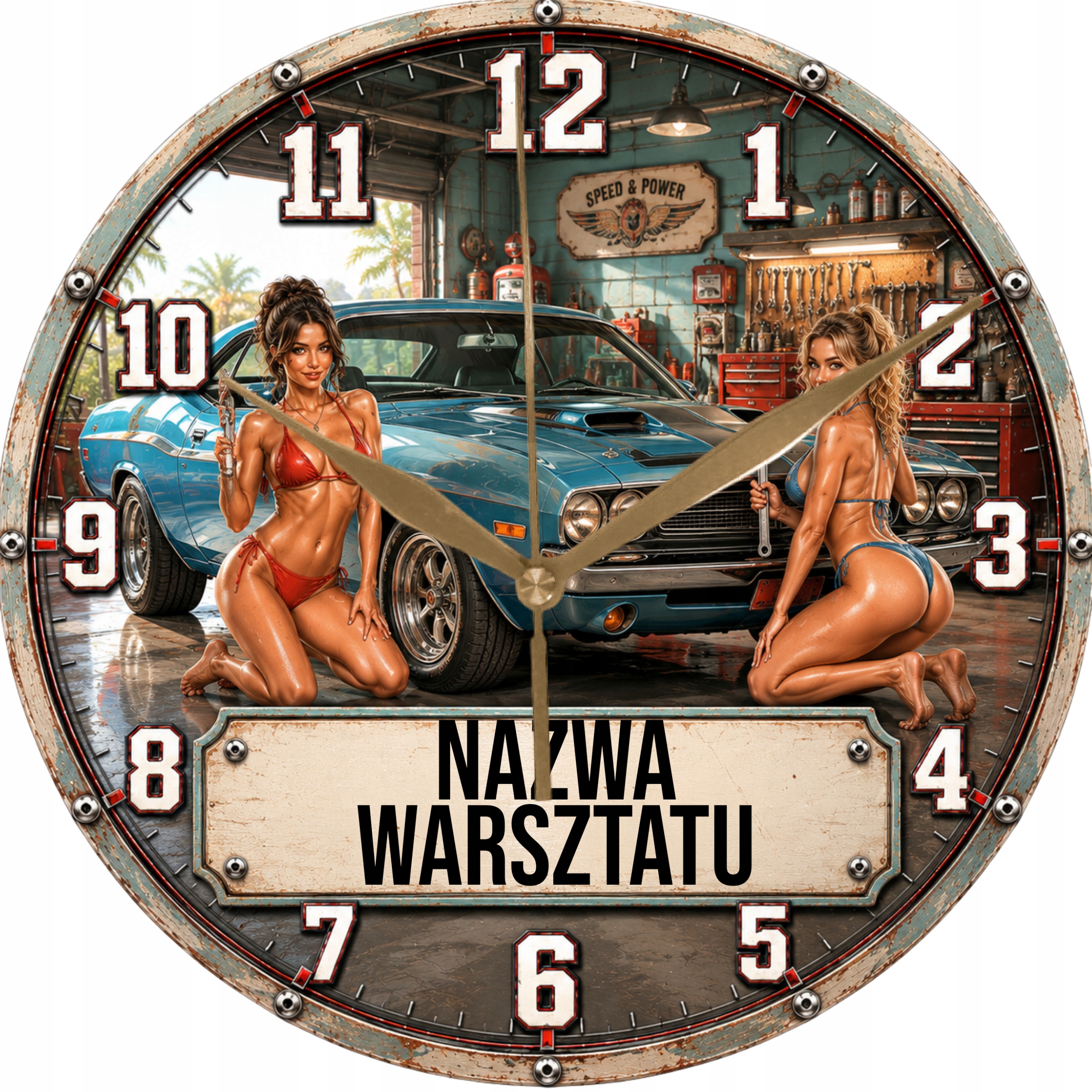 Nástěnné hodiny pro automechanika v dílně Váš název firmy 35 cm