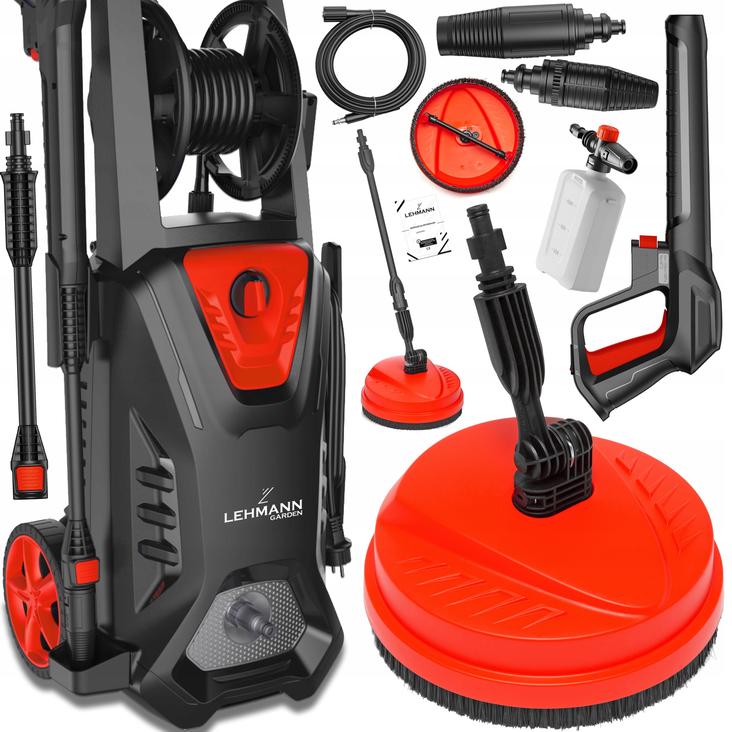 Myjka Ciśnieniowa Aluminiowa Pompa 2200W Zestaw Turbo Patio Zwijacz Wąż 10M