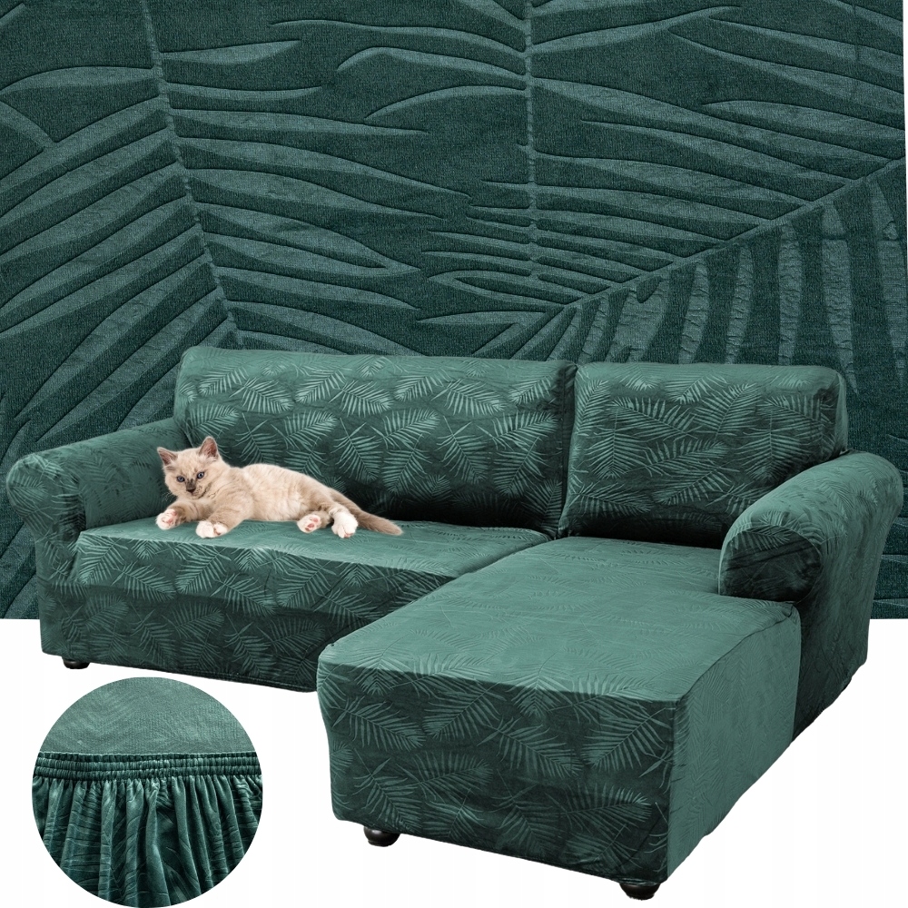 Potah Na Rohovou Pohovku Velur Palmové Listy Pravý 2+2 Oeko-tex