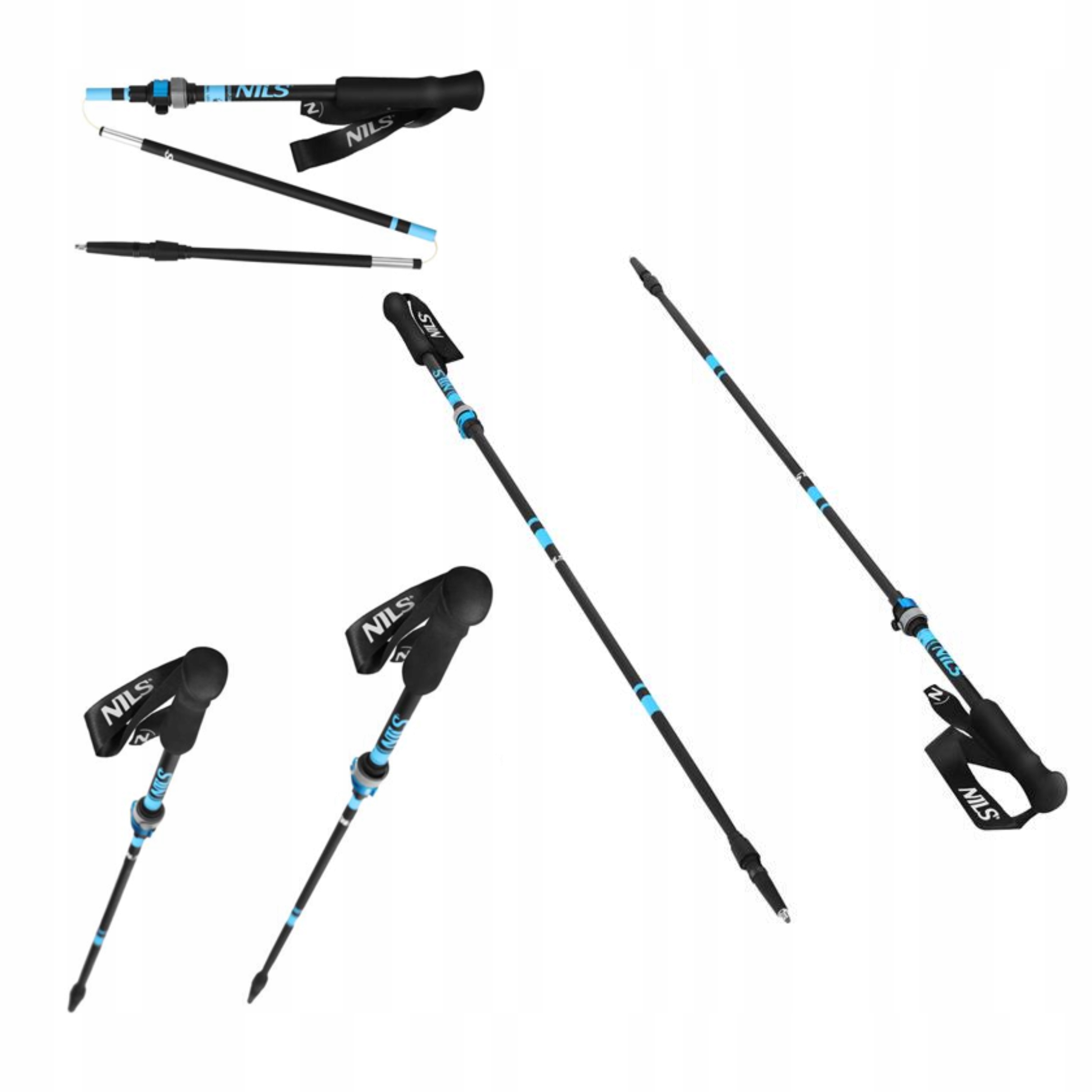 Trekové hole na chůzi nastavitelné, černé, Nordic Walking