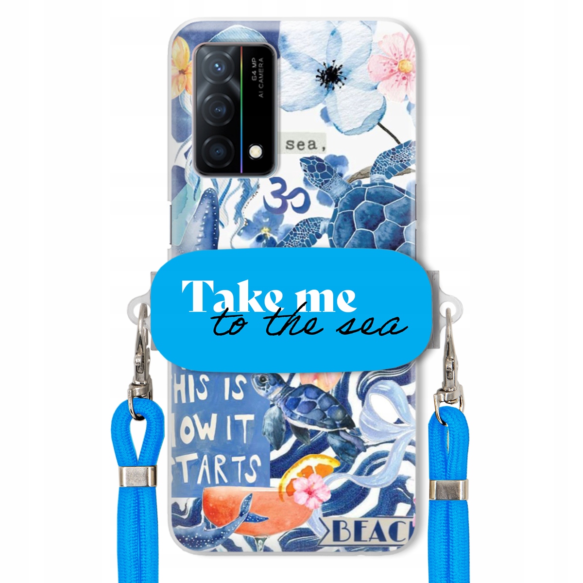 Puzdro pre Oppo K9 5G Modré Crossbody vodítko držiak Take Me To The Sea