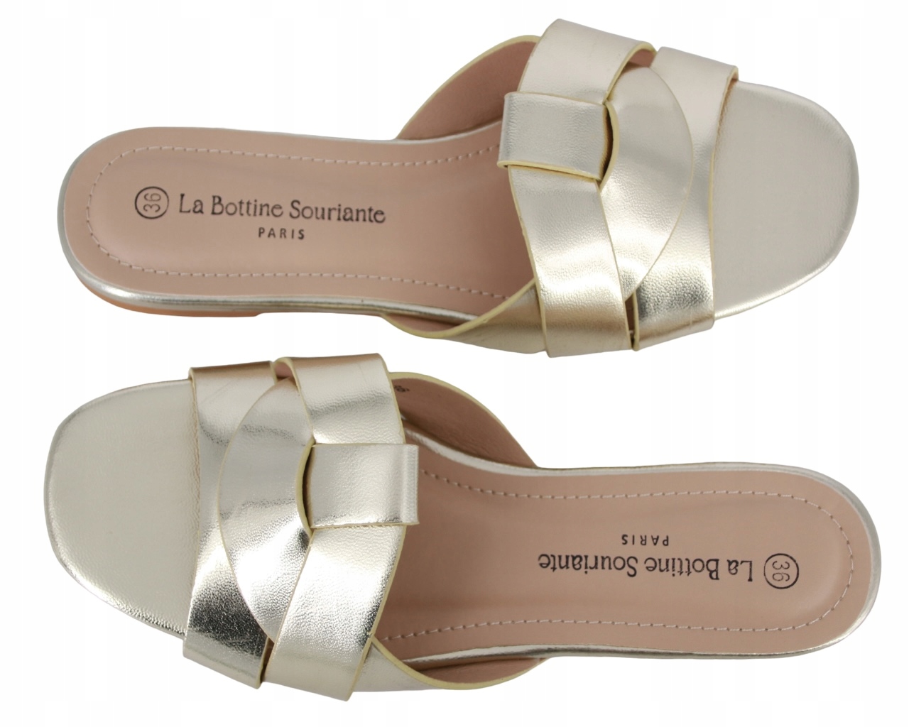 ZŁOTE LETNIE KLAPKI DAMSKIE EKO SKÓRA BUTY NISKI OBCAS WYGODNE 40