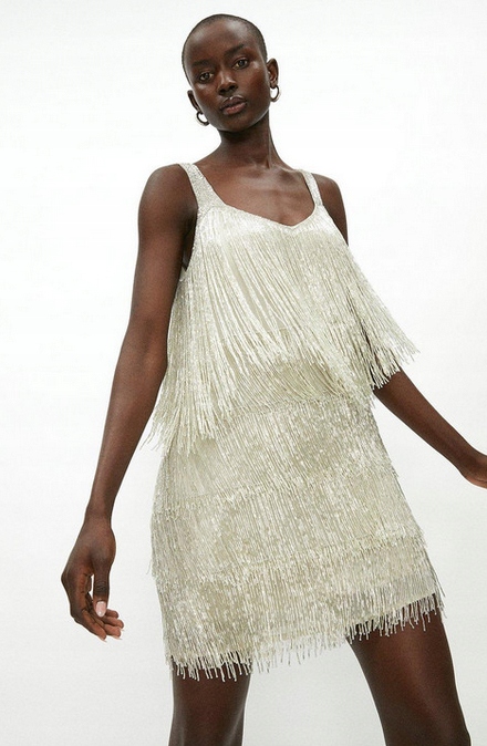 Fenoménní Koktejlová Zdobená Šaty S Třásněmi 36 S