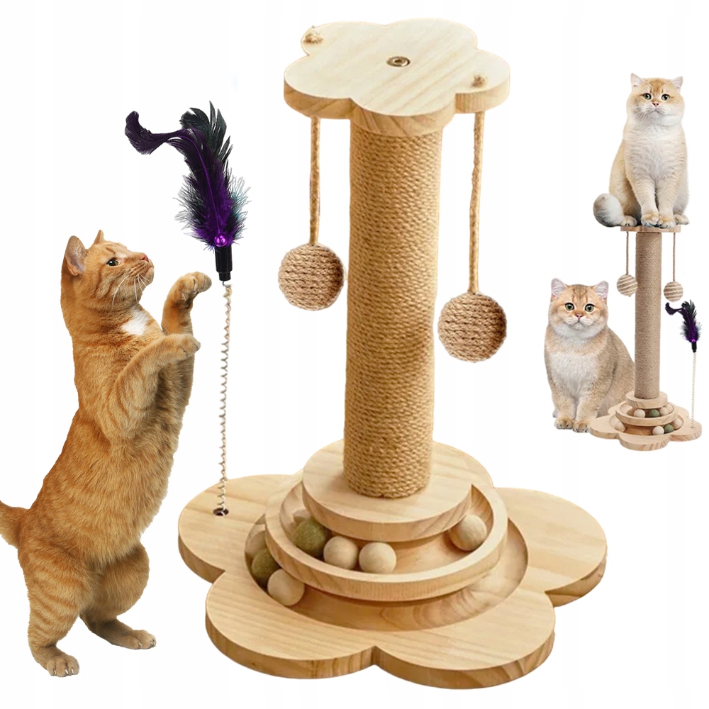Levně Škrabadlo Pro Kočky Bez Drobků 44.5 CM, 4 Dřevěné Kuličky 2 Mátové Kuličky