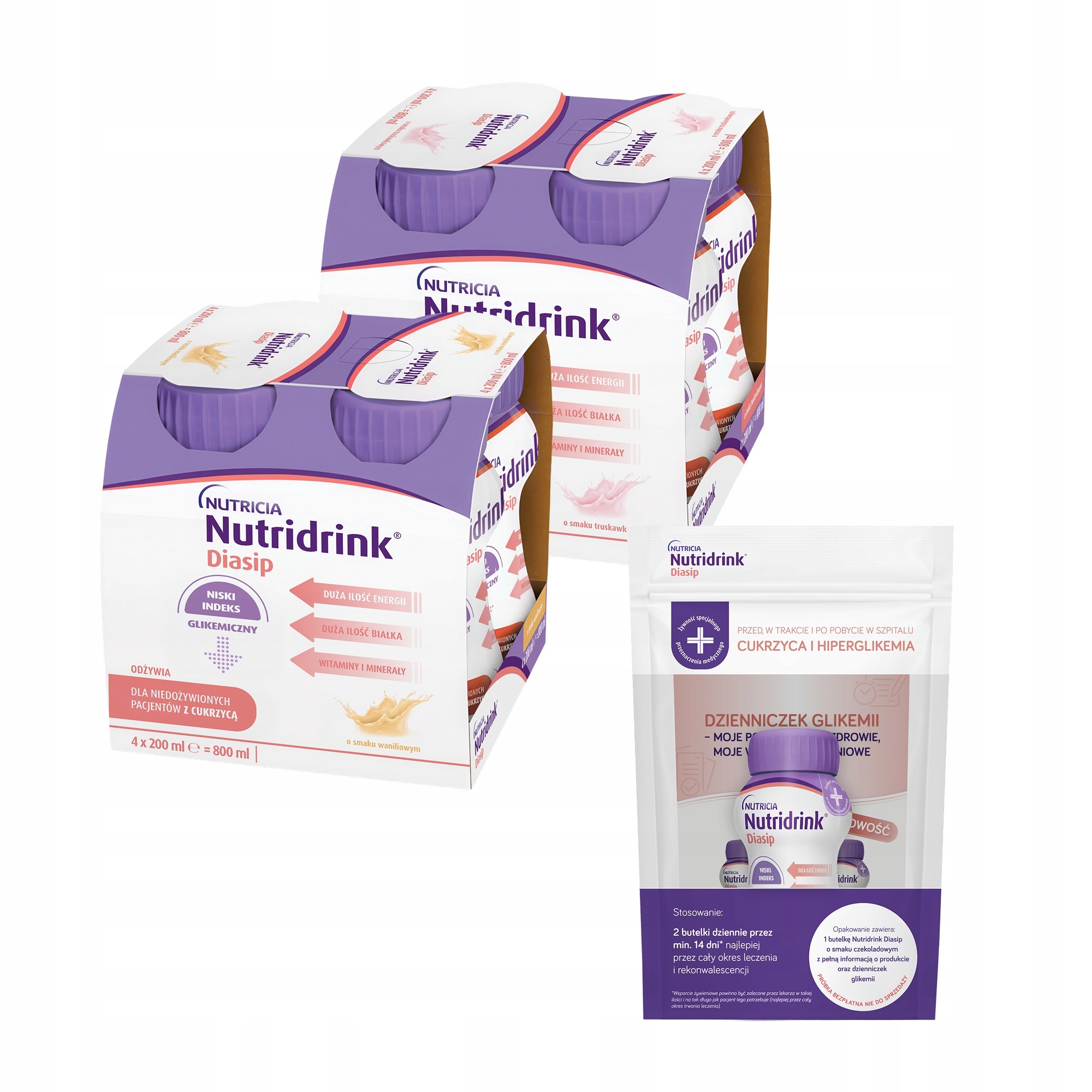 Nutridrink Diasip truskawka i wanilia Zestaw 8 x 200 ml Gratis!