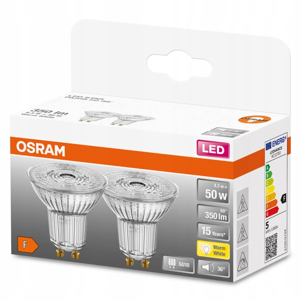 

Zestaw 2x Żarówka Led GU10 4,3W 50W 2700K Osram