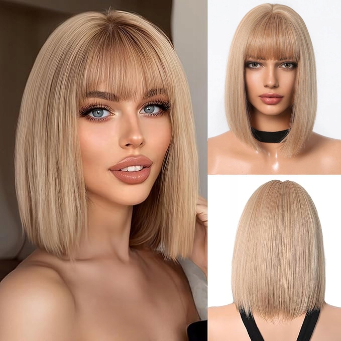 Dámská paruka Bob Paruky Dámské Krátké Blond Vlasy 35 cm s Hřívou