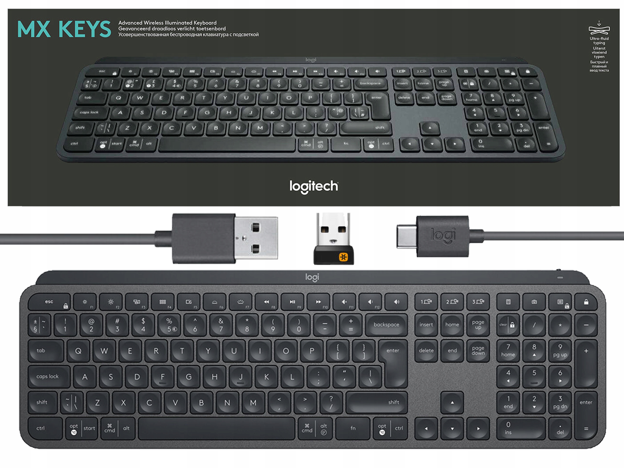 Klawiatura Logitech MX Keys bezprzewodowa podświetlana 920-009415 Bluetooth
