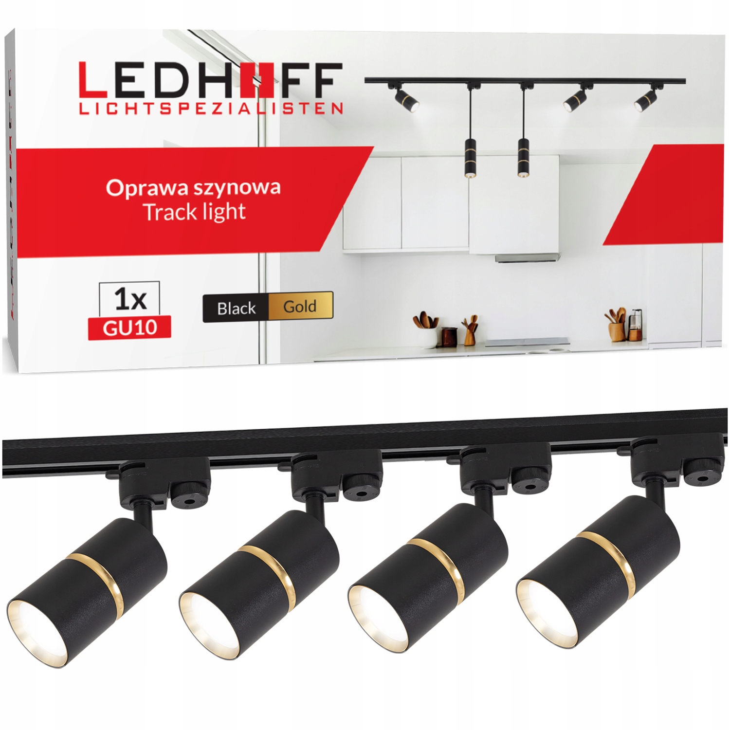 Sada kolejnicová lišta 1 m 4x reflektor GU10 Černá zlatá Led lampa Spot