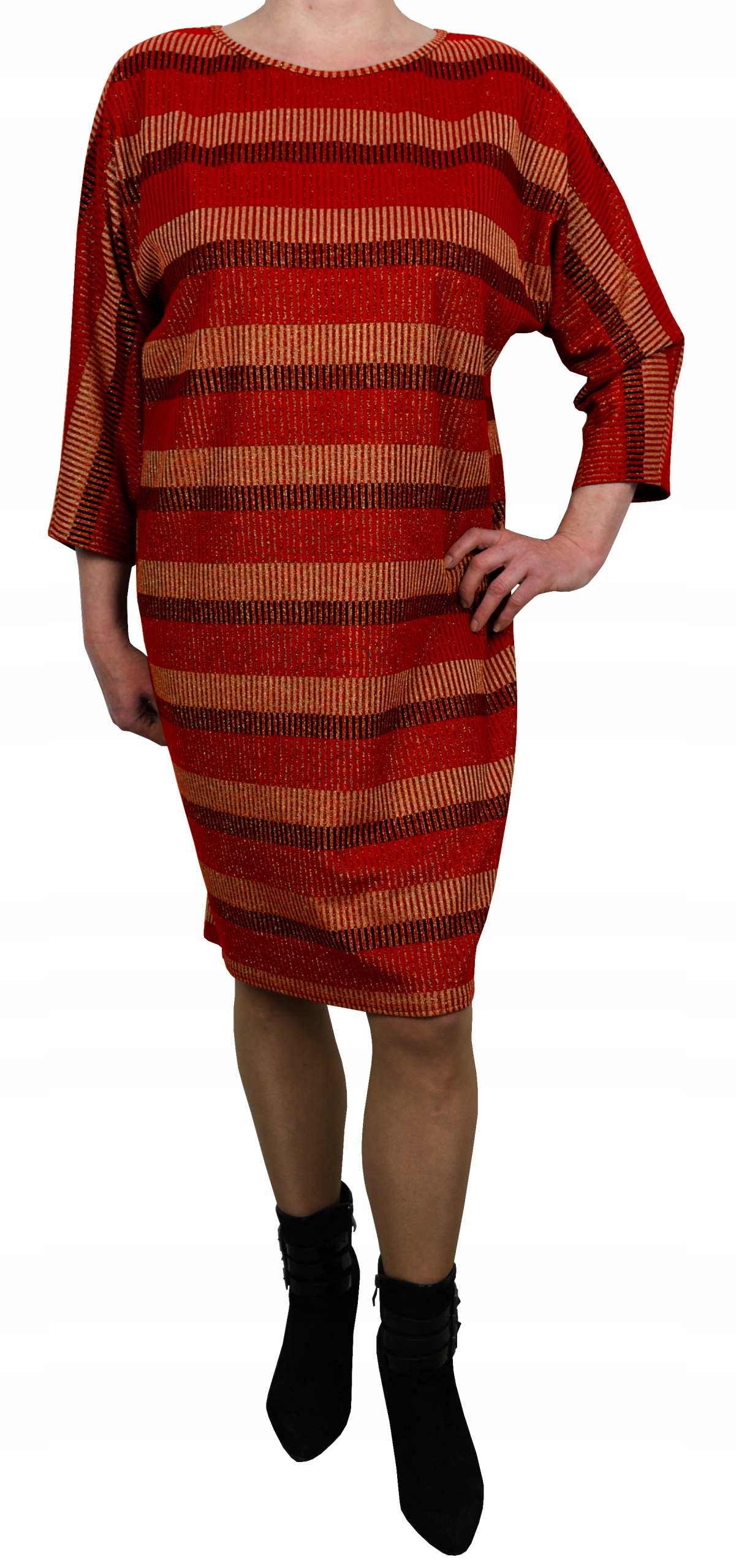 Šaty elegantné midi pletené svetrové tuba pruhy plus size 50