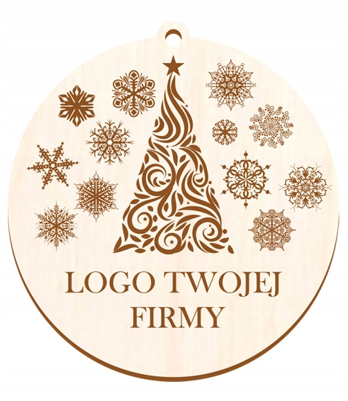 

Firmowa kartka świąteczna bombka drewniana Logo