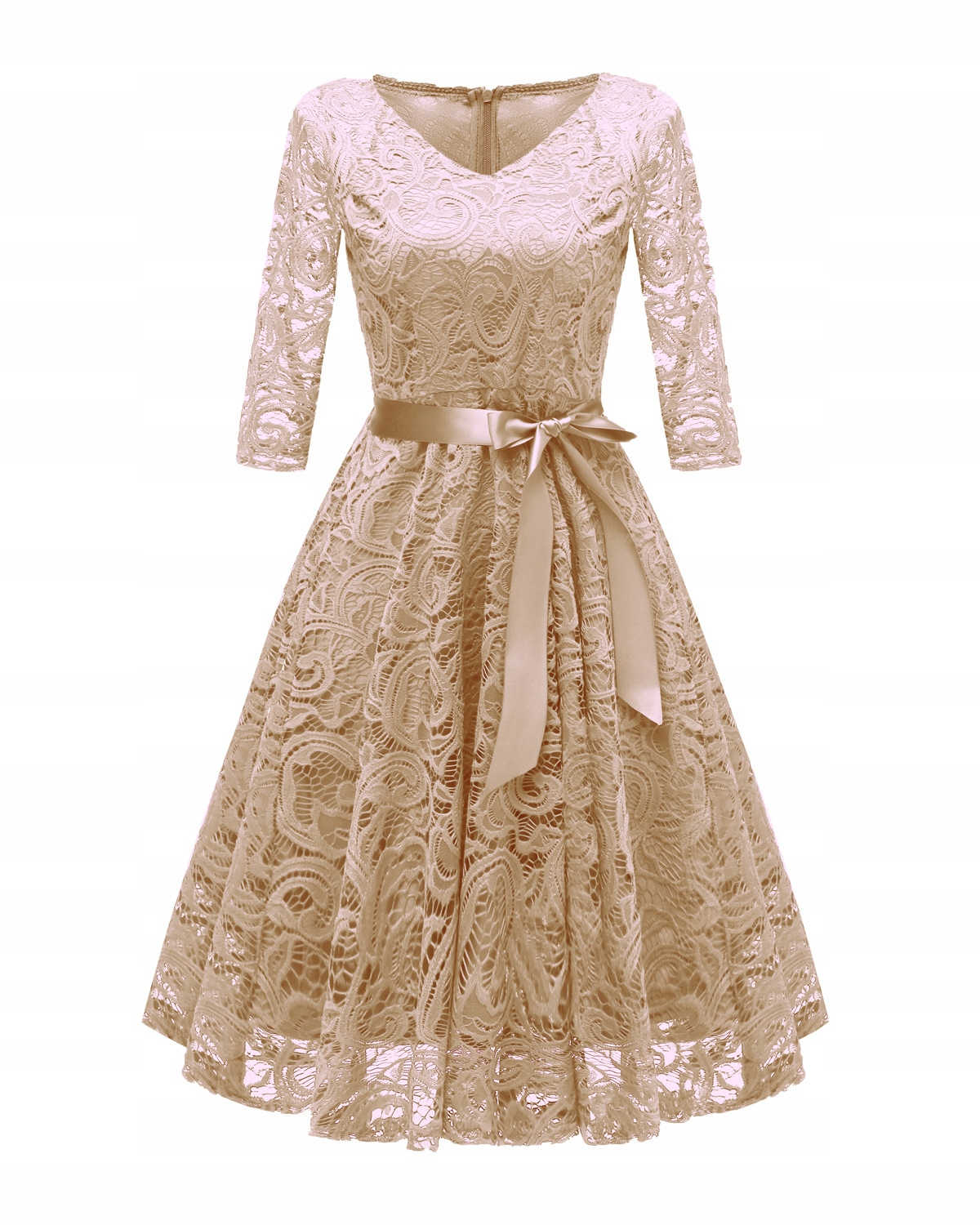 Modna Seksowna Koronkowa Sukienka Z Długim Rękawem Wzór dominujący bez wzoru