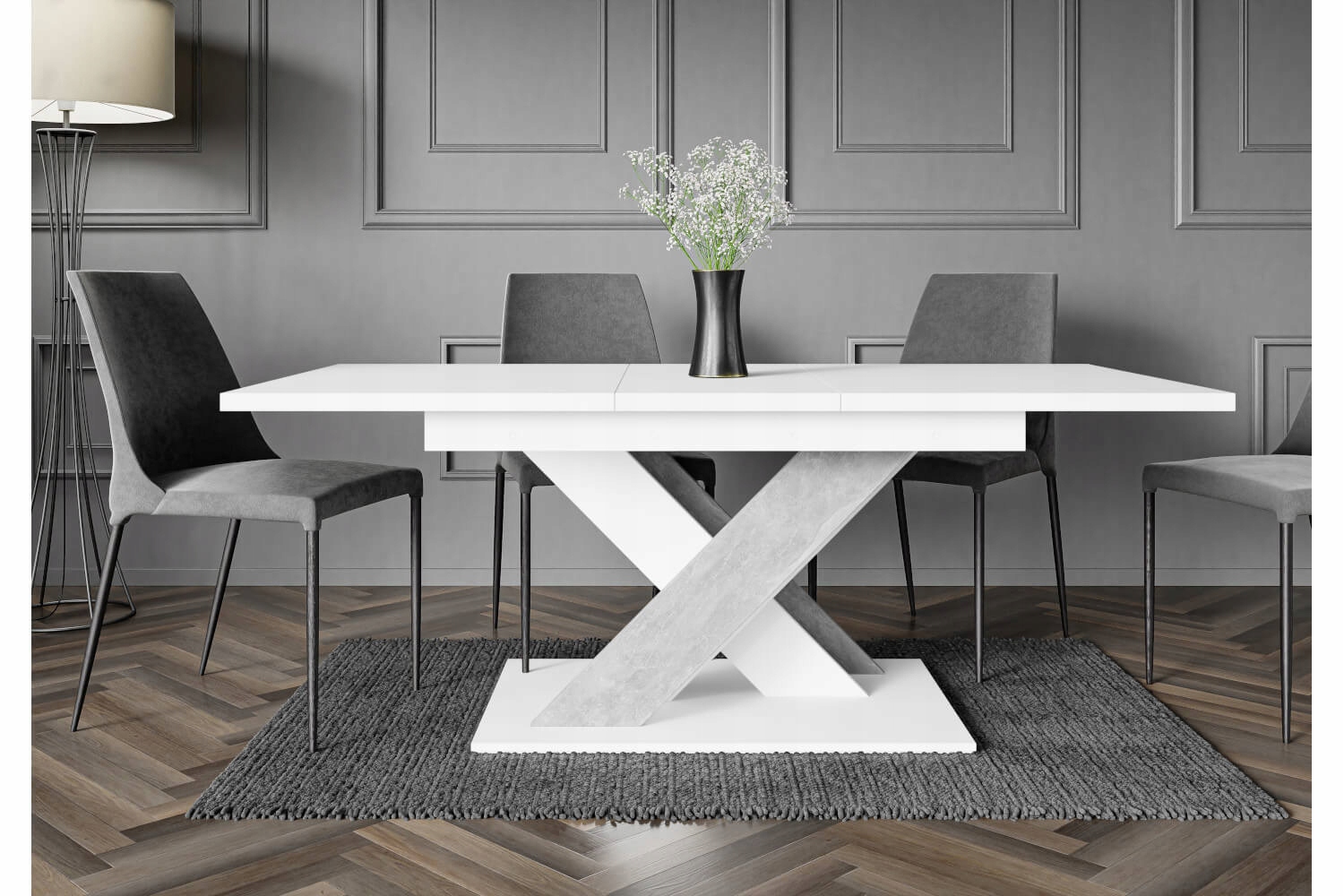 Stół rozkładany duży nowoczesny biały mat / beton 140 cm - 180 cm + GRATIS! Głębokość mebla 80 cm