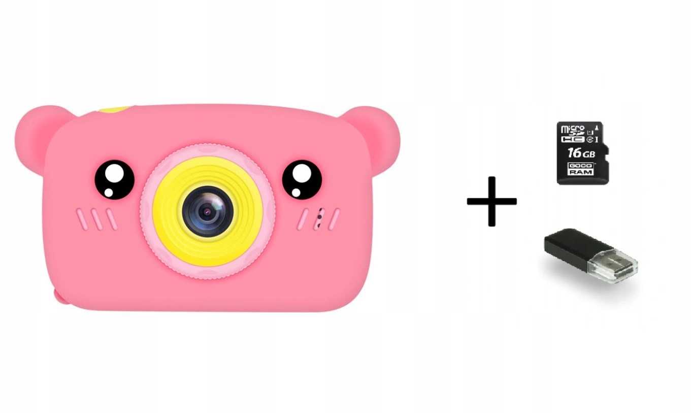 Digitální fotoaparát pro děti 12Mpix 32GB karta Filtry Rámečky Hry Pásek Medvídek