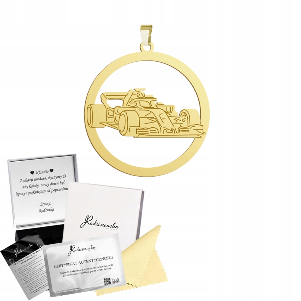 Zlatý přívěsek Formule Formule 1 Stříbro 925 Dárek Muž Gravírování Bonus