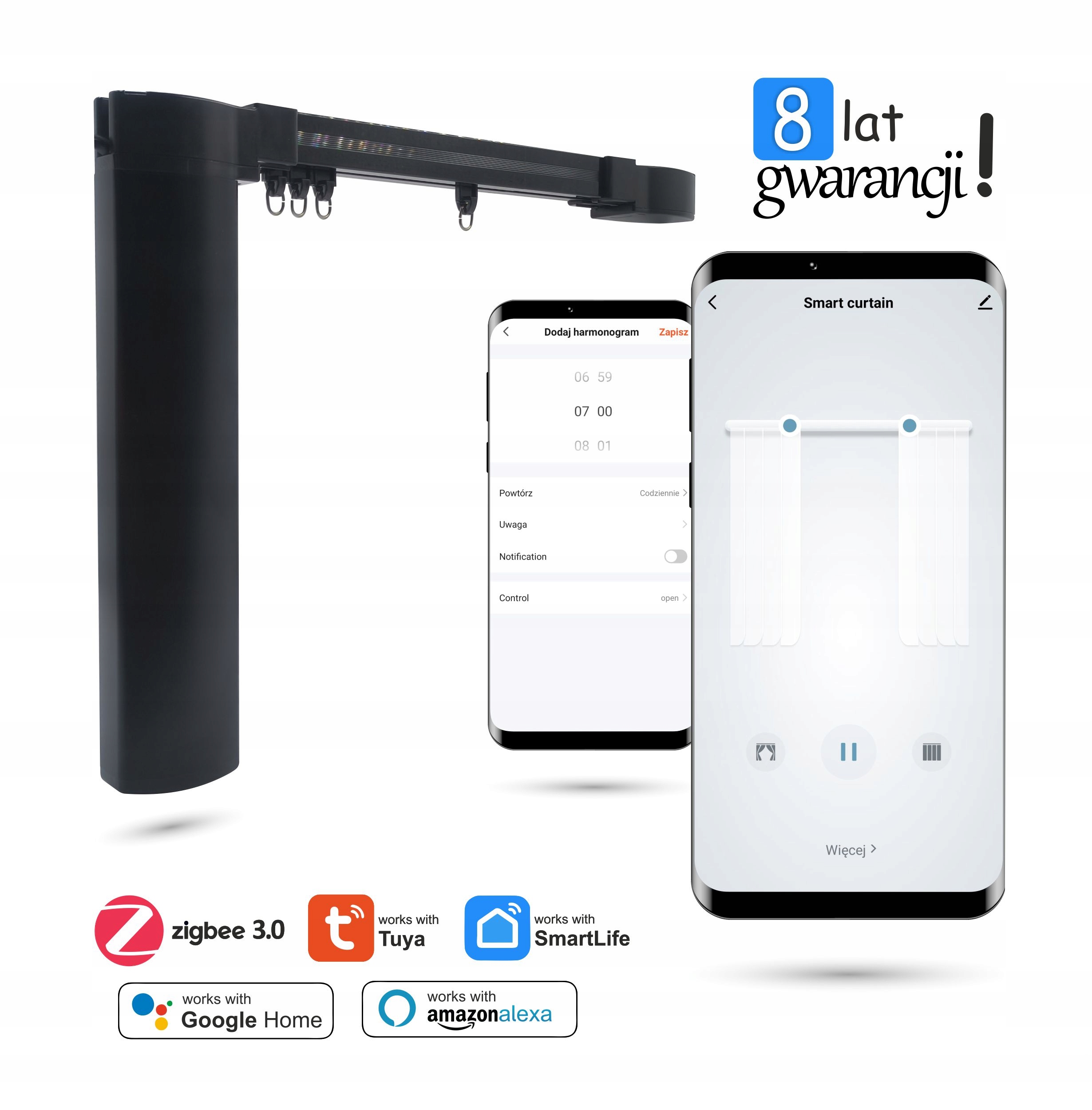 Elektrický závesník čierny WiFi (Zigbee 3.0) Tuya 5,2 m kompletný set