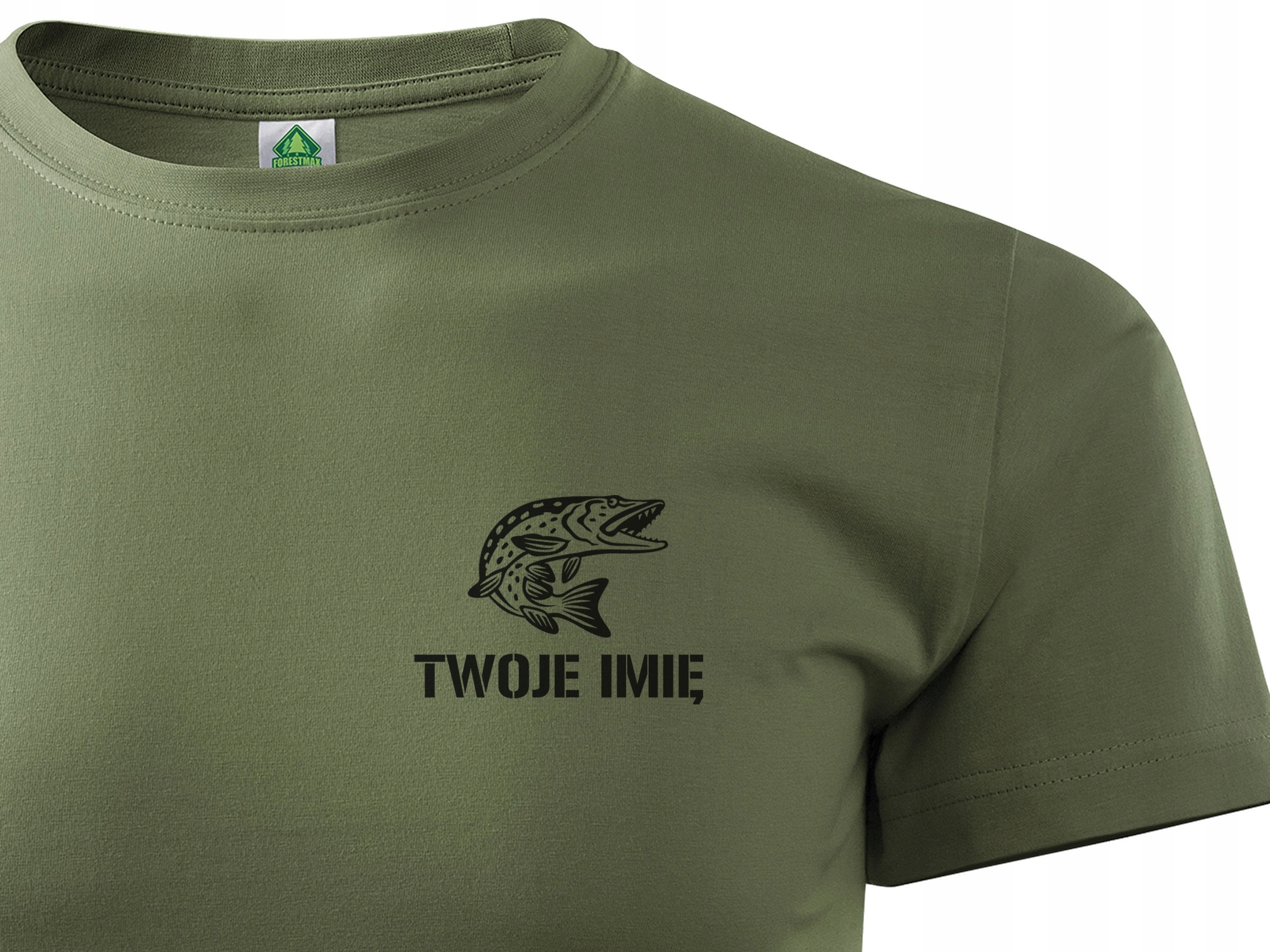 

Bawełniana koszulka wędkarska wz. Szczupak + Imię