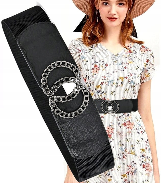 

Szeroki Czarny Elastyczny Pasek Damski do sukienki