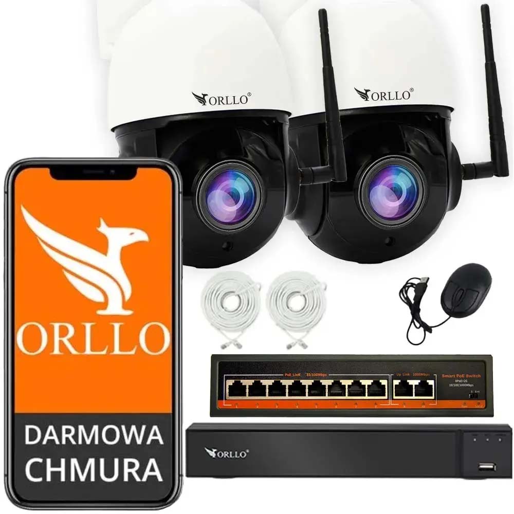 Zestaw 2 Kamer WiFi Ip PoE Obrotowe Orllo Z10+NVR1+SWITCH SW1