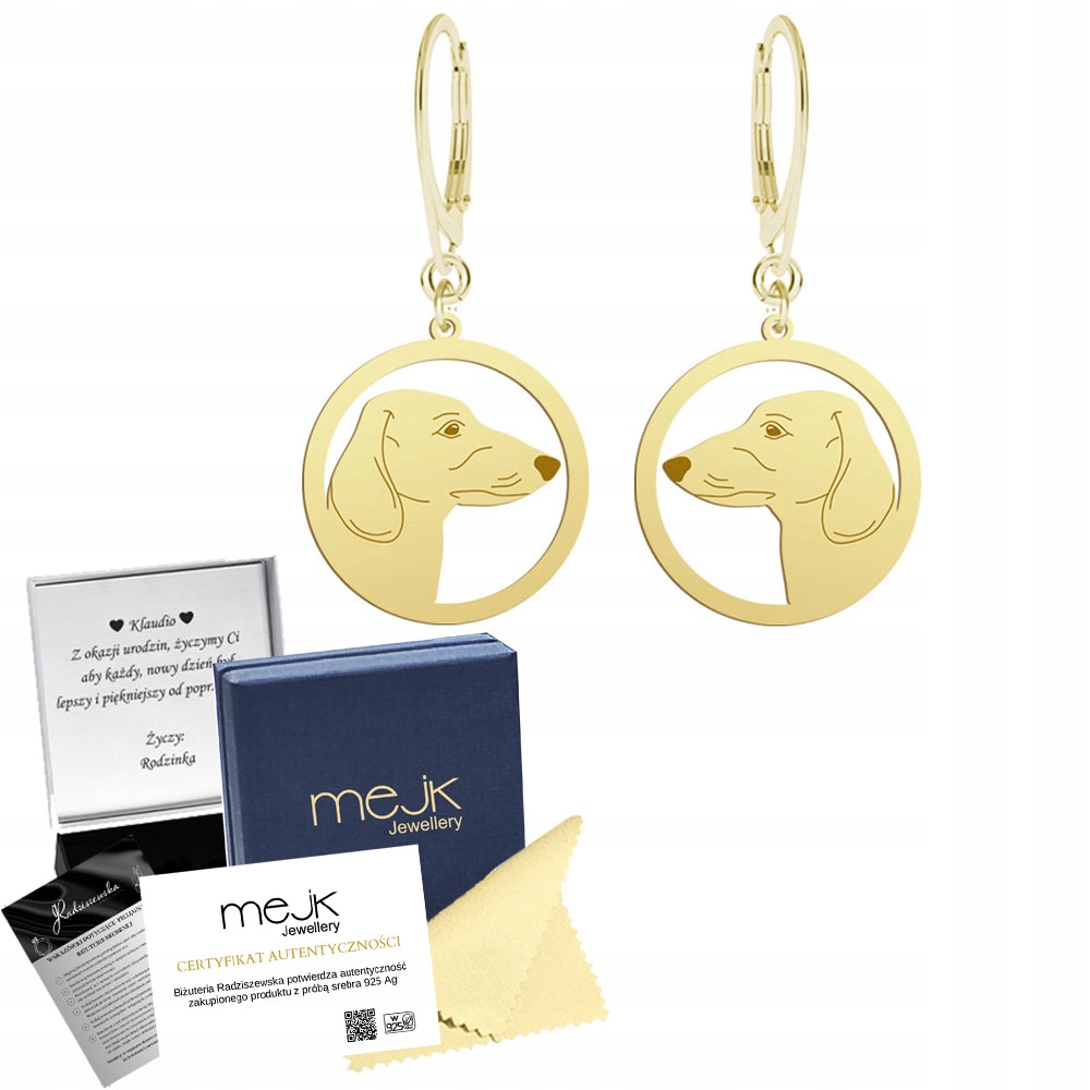 Náušnice Zlaté s jezevčíkem krátkosrsté 925 Dárek Šperky Žena Gravírování