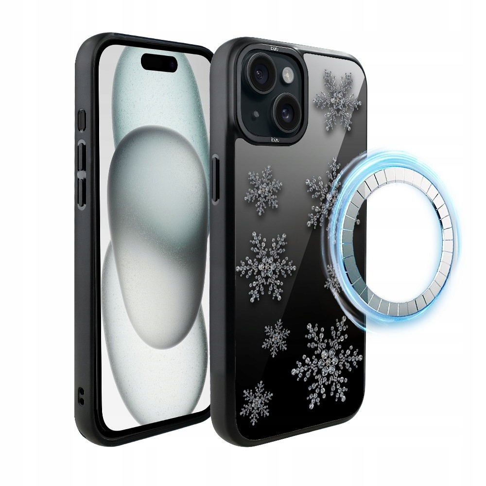 Pouzdro pro iPhone 15 Ibizu DropGuard Matt s MagSafe, sněhové vločky na zrcadle