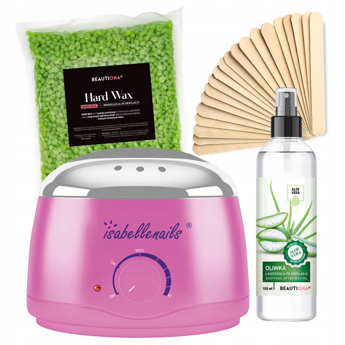 Sada Pro Depilaci Ohřívač Tvrdý Vosk Zelený 1 Kg Olivový Aloe