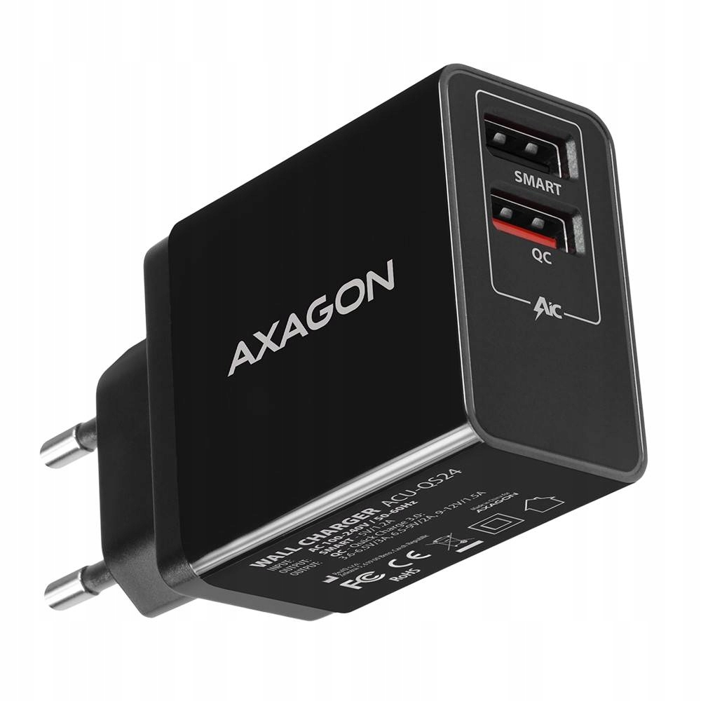 Ładowarka Axagon ACU-QS24 Qc 24W z 2x Usb-a, szybkie ładowanie 3.0