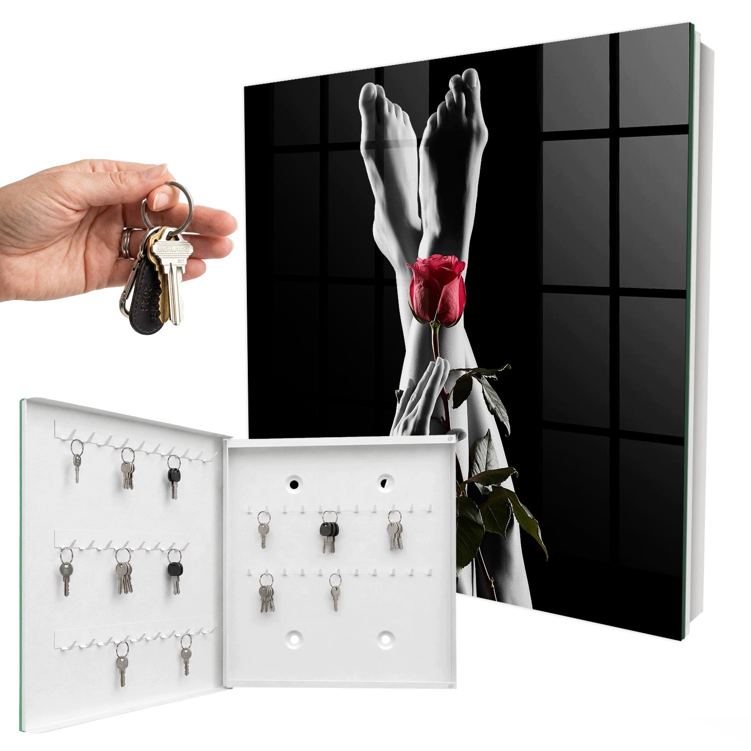 Skříňka Organizér Úložný prostor na klíče Elegance Růže Bílá Levá 30x30 cm