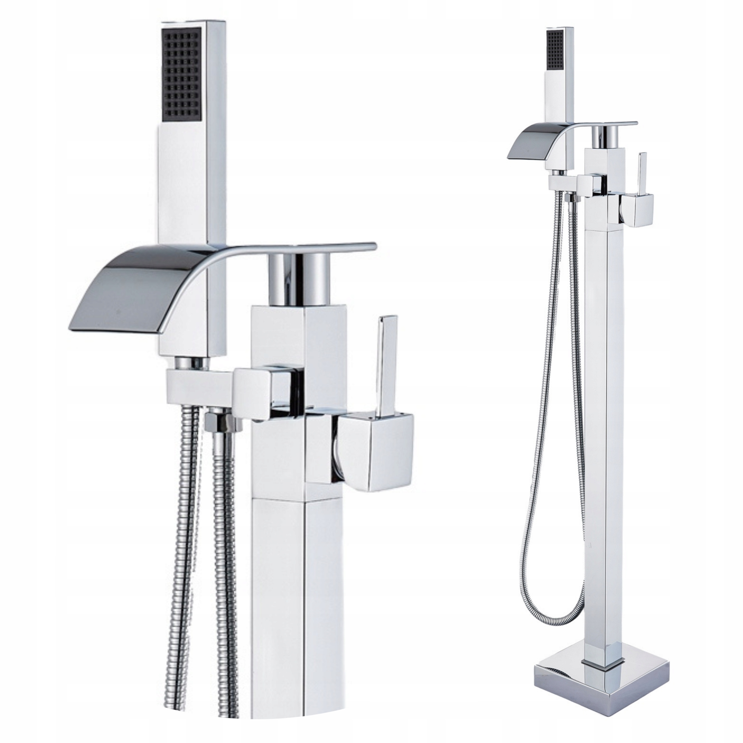 Volně Stojící Vanová Baterie S Vodopádovou Výpustí, Sprchou A Podlahovou Montáží, Stříbrná