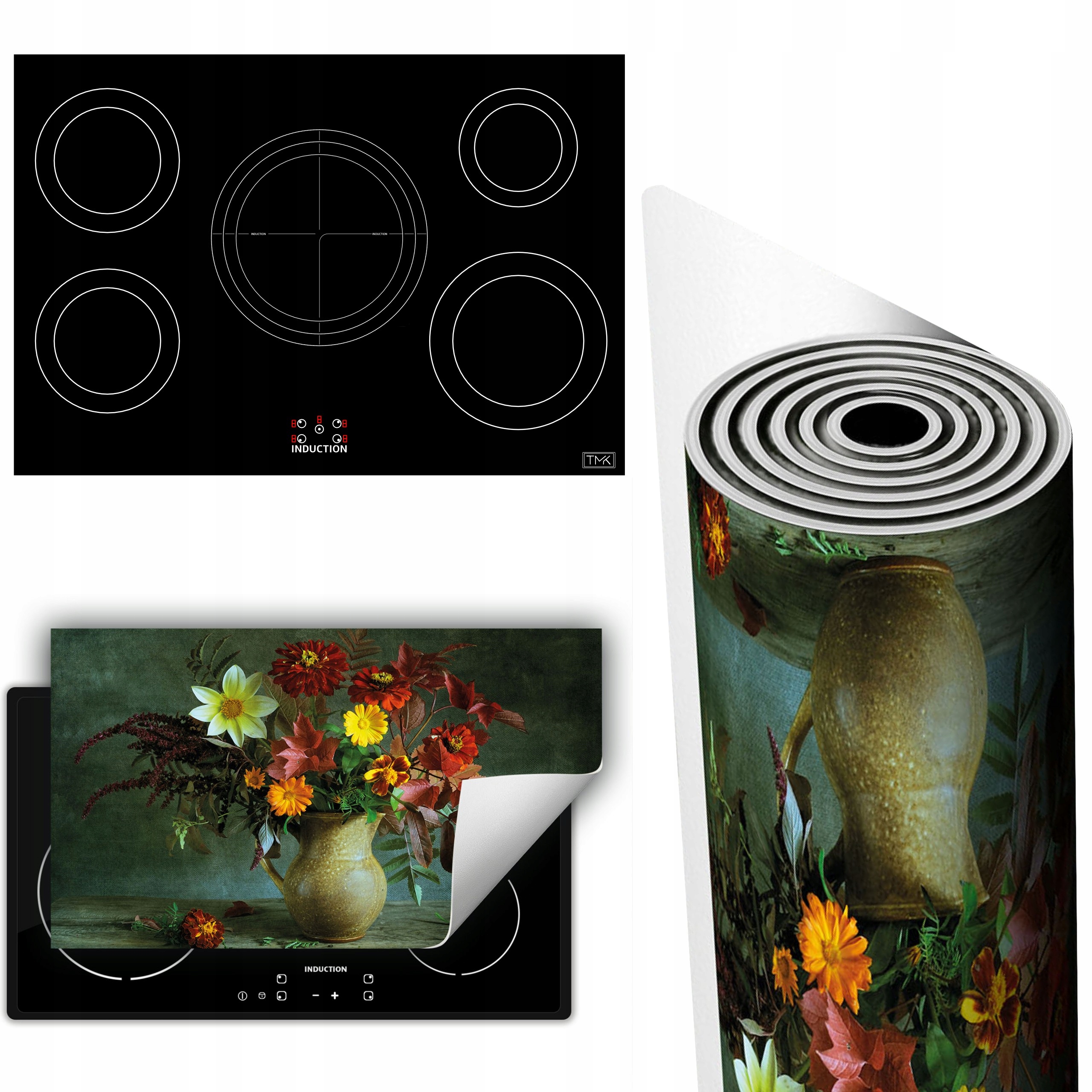 Vinylová Podložka Na Ochranu Kuchyňské Desky 90x52 zelená kytice květin