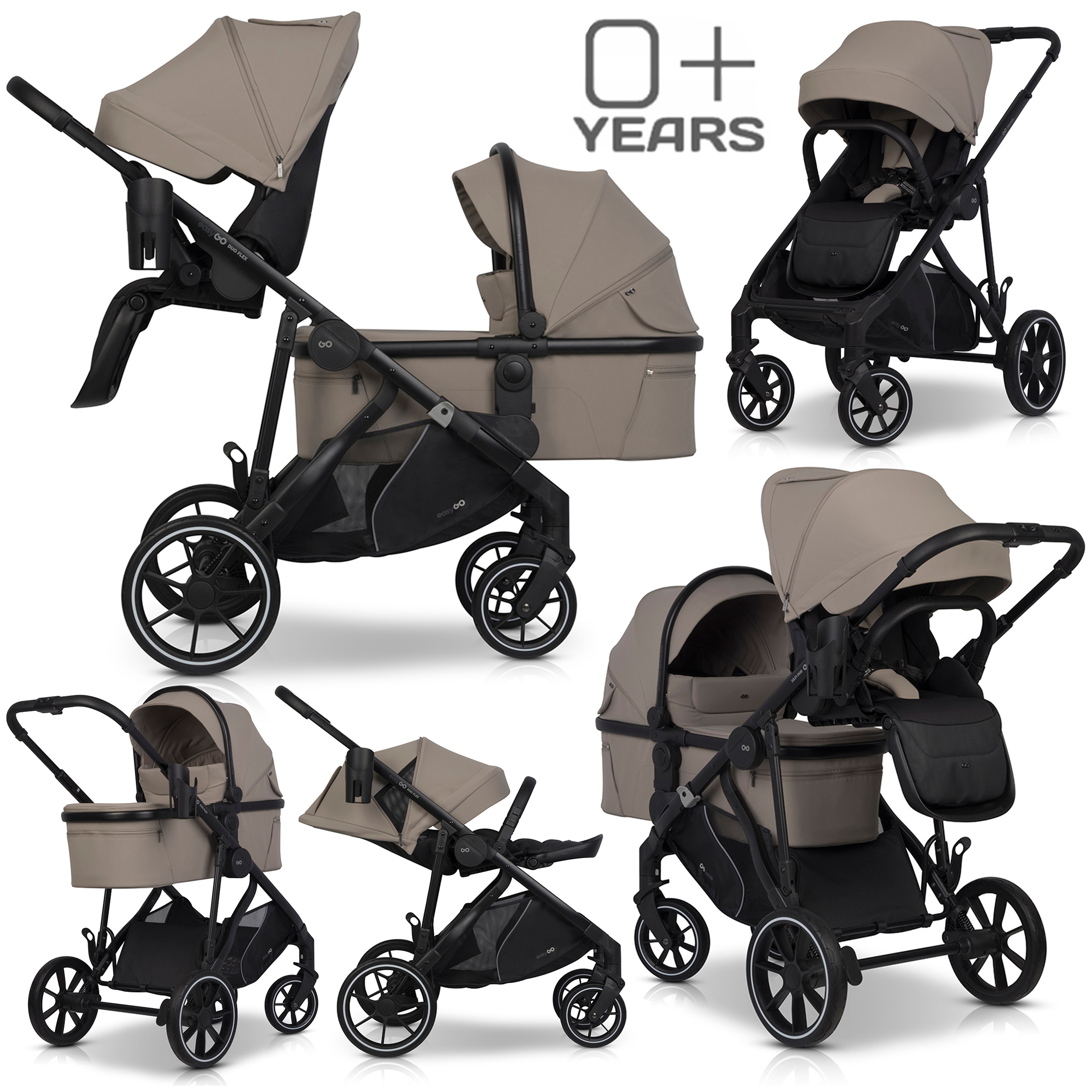 WÓZEK SPACEROWY BLIŹNIACZY ROK PO ROKU GONDOLA + SIEDZISKO 2w1 FOLIA 0-44KG