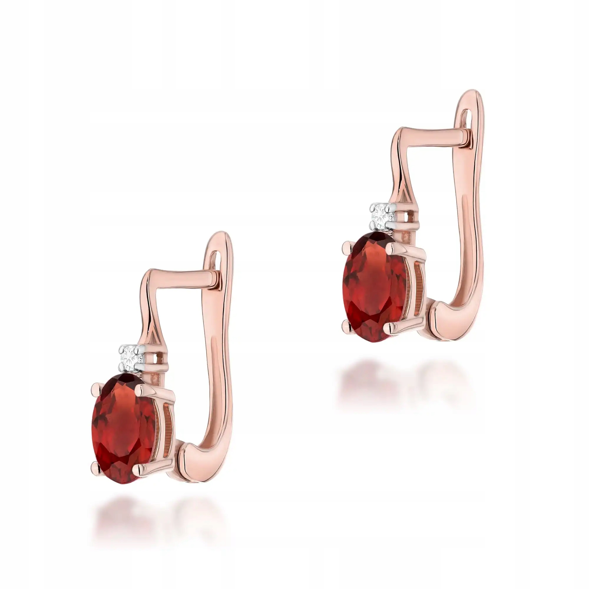 Zlaté náušnice 585 s granátem růžové zlato moderní značkové 14k