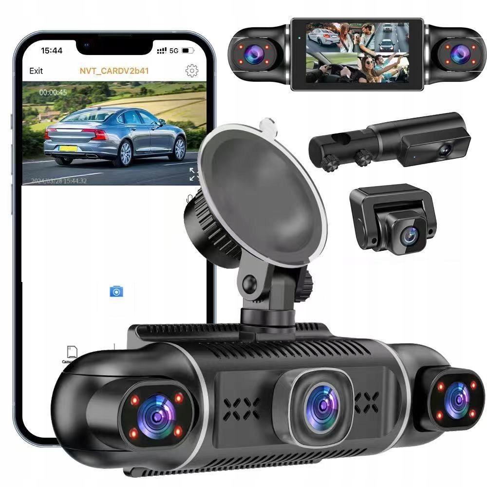 Autokamera 3" FullHD 5 objektívov Predná Zadná Bočná Gps WiFi aplikácia