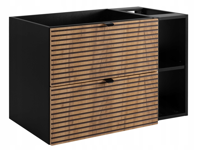 Závěsná koupelnová skříňka pod umyvadlo 80 Regál Dub Černý Ryfle přední strana Mdf